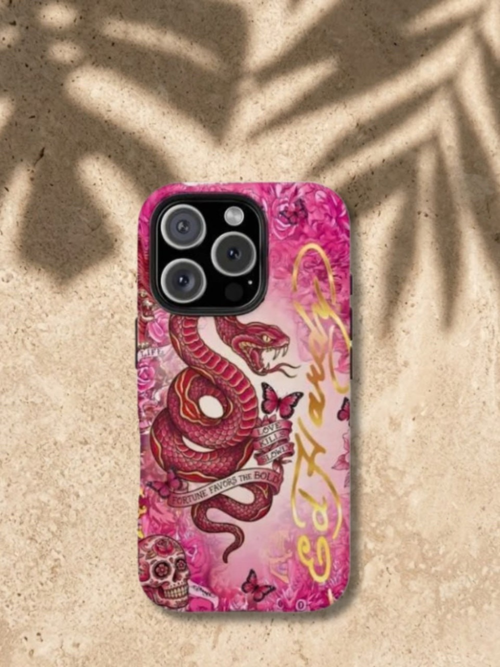 Pink Snake & Skull Graphic Phone Case — Unbranded